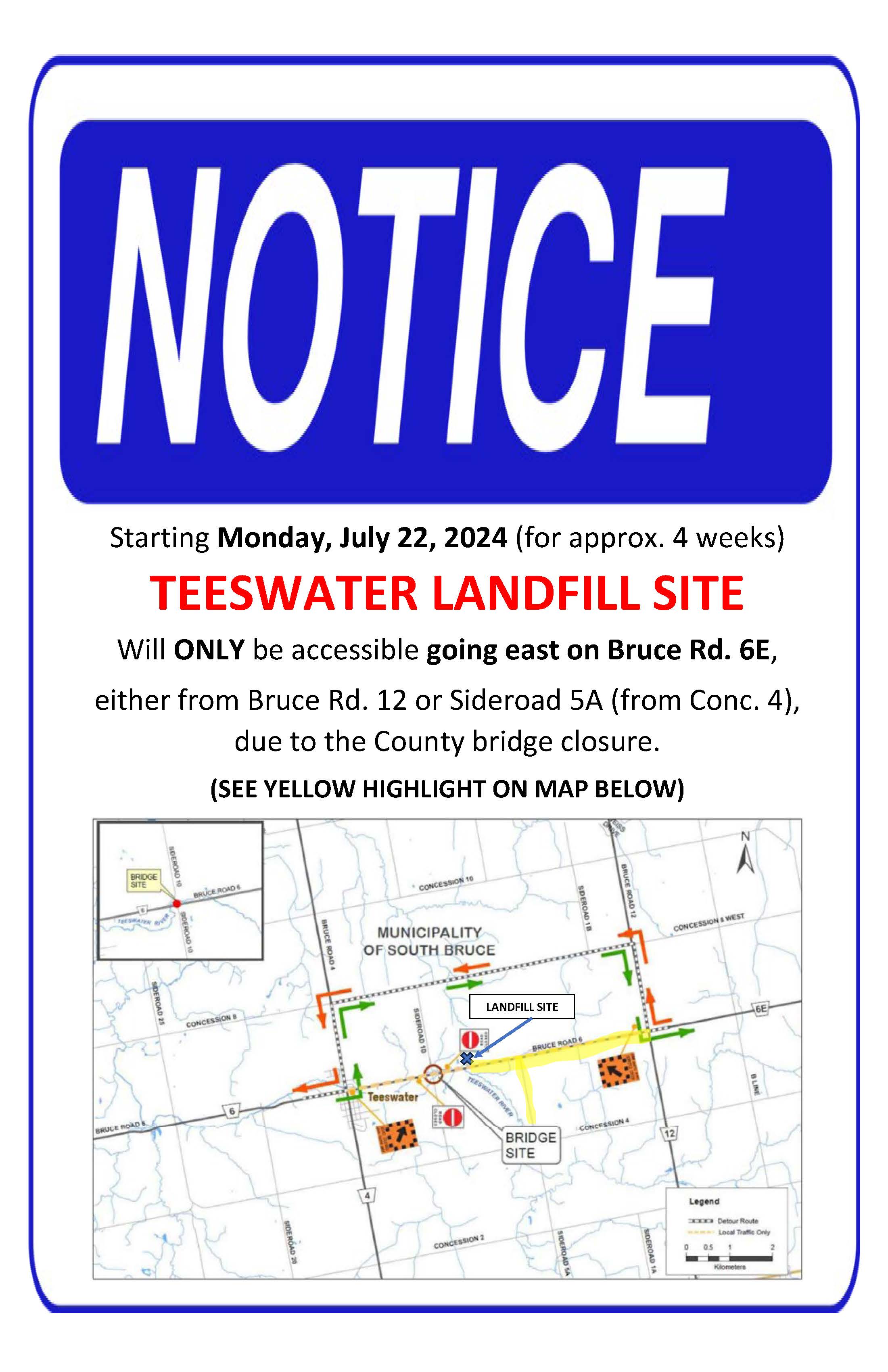 image of map showing how to access the Teeswater landfill site temporarily